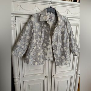 Chico's Womens Jacket Jacquard Dot Jacket Gray Size 1